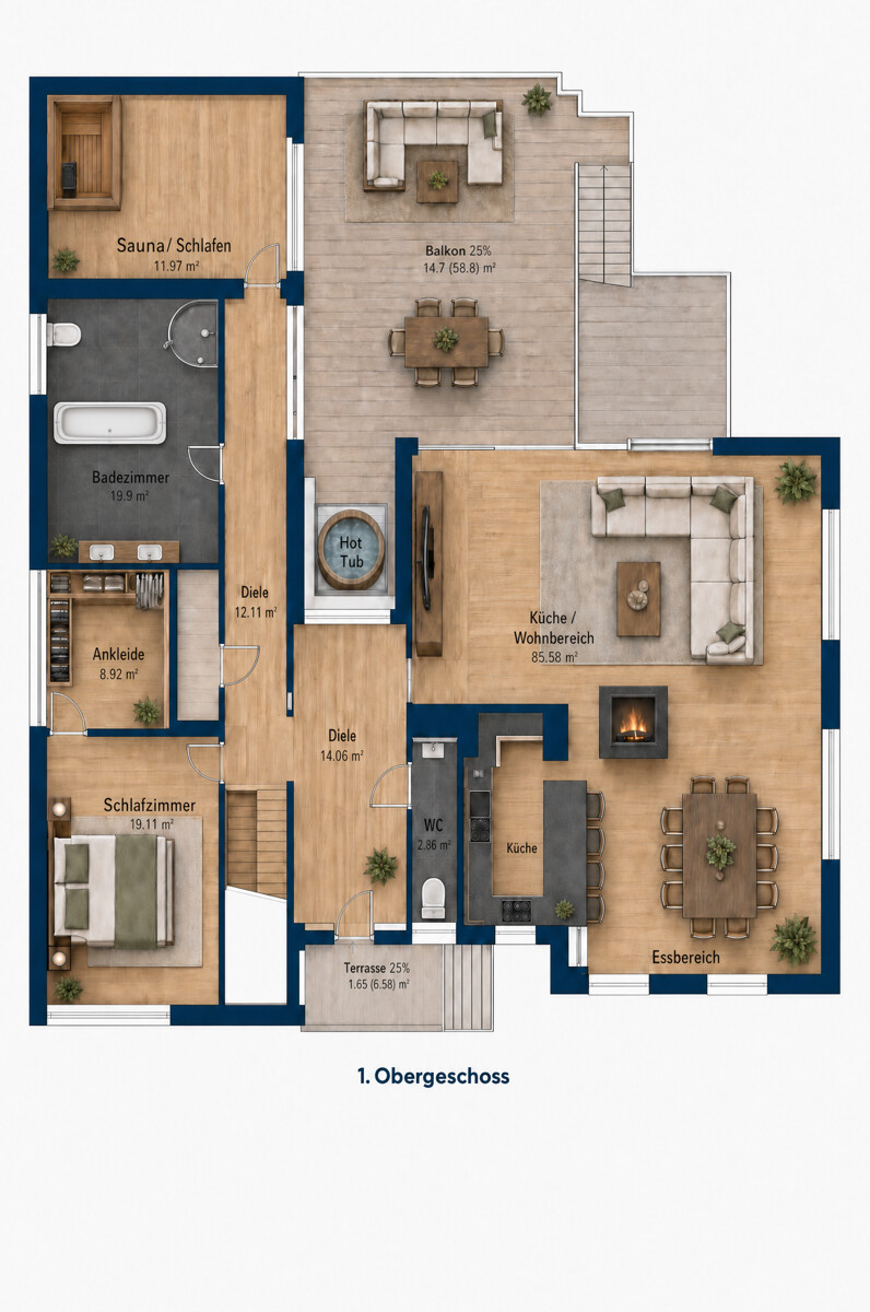 3210-Grundriss-Gartengeschoss Einfamilienhaus Bad Kissingen / Reiterswiesen