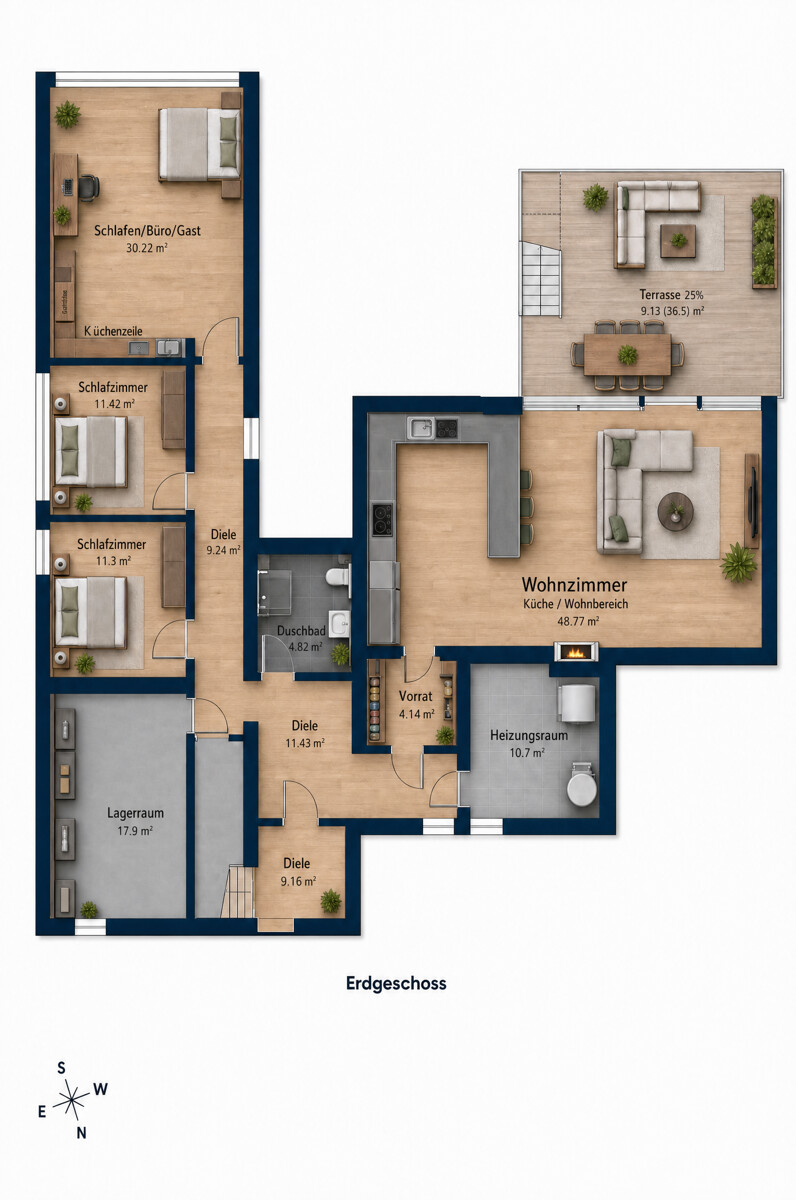 3210-Grundriss-Erdgeschoss Einfamilienhaus Bad Kissingen / Reiterswiesen