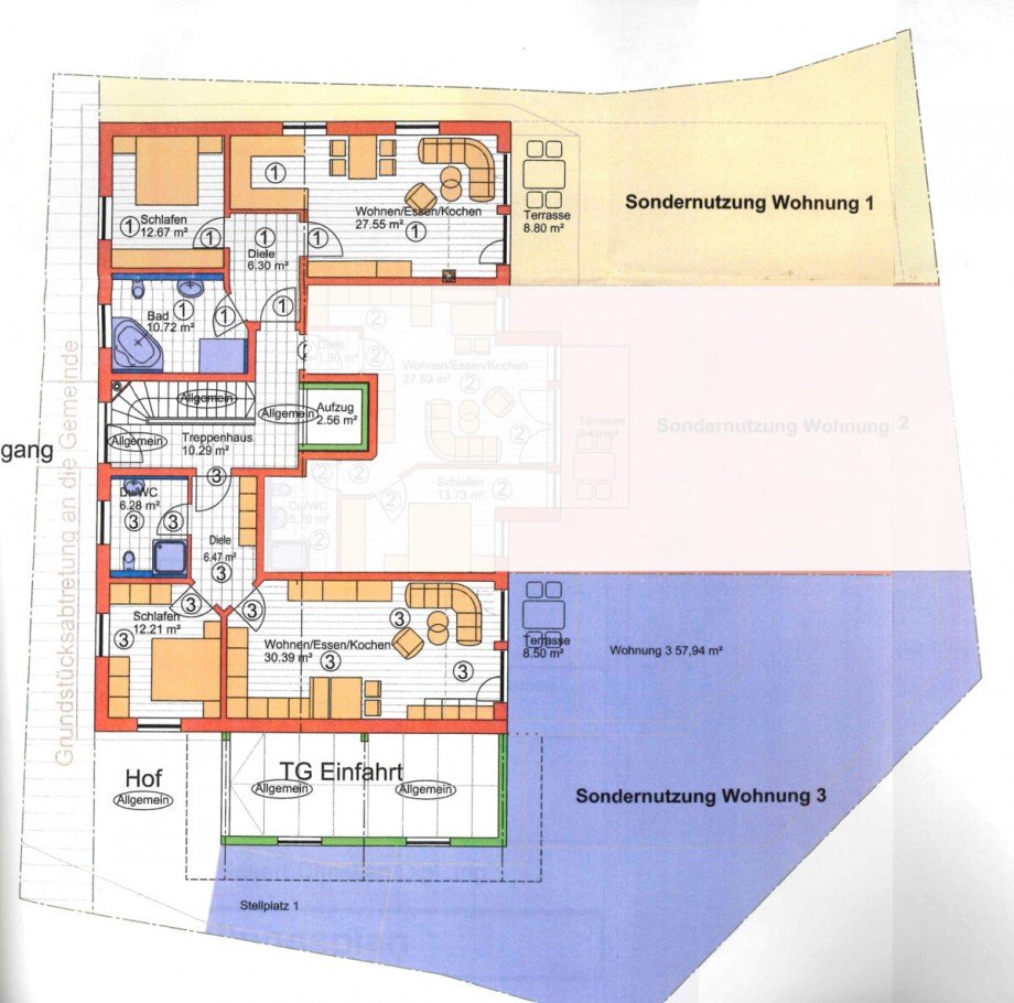 Grundriss W1 + W3 inkl. SNR Erdgeschosswohnung Oberstdorf