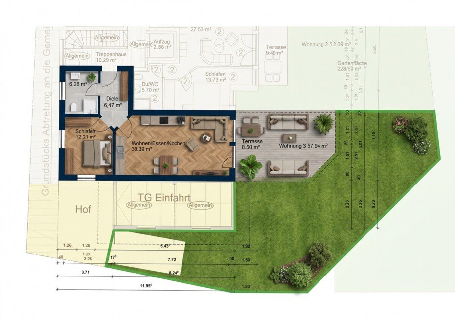 Grundriss Erdgeschoss mit Garten Erdgeschosswohnung Oberstdorf