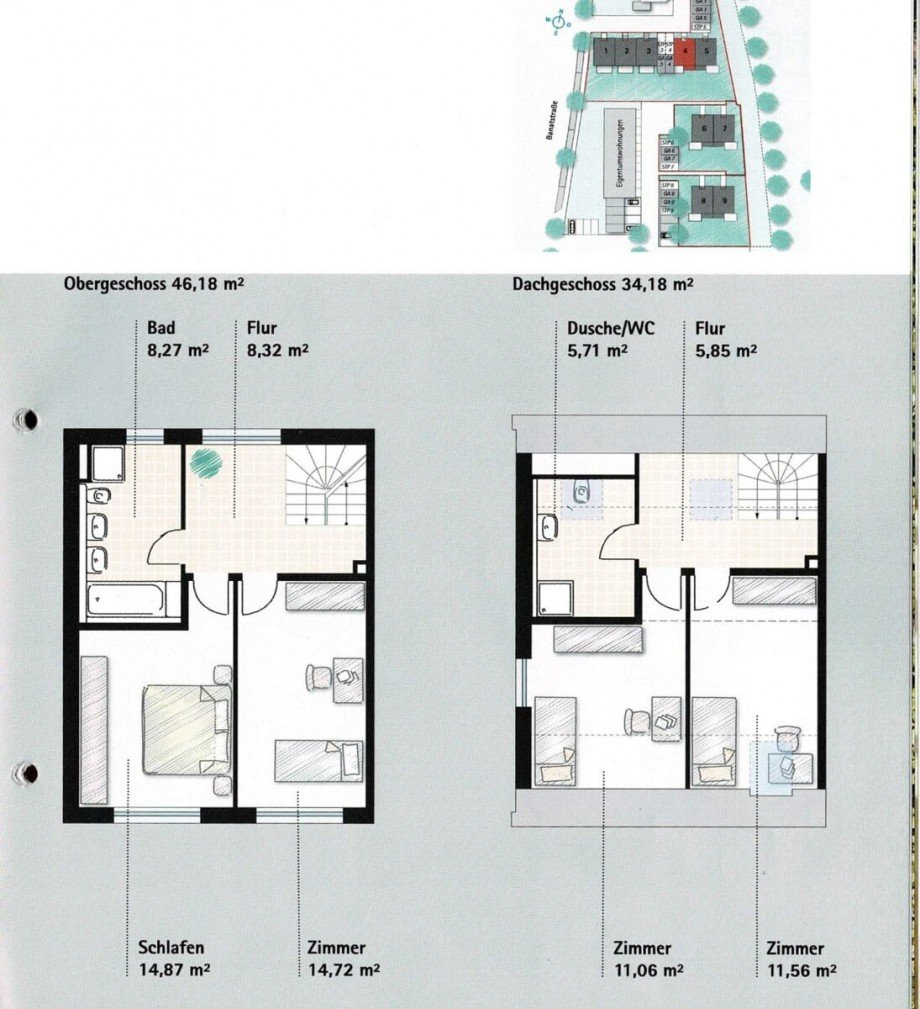 Grundriss - OG und DG Doppelhaush�lfte Biberach an der Ri�