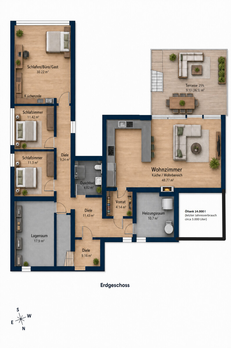 Grundriss - Gartengeschoss Einfamilienhaus Bad Kissingen / Reiterswiesen